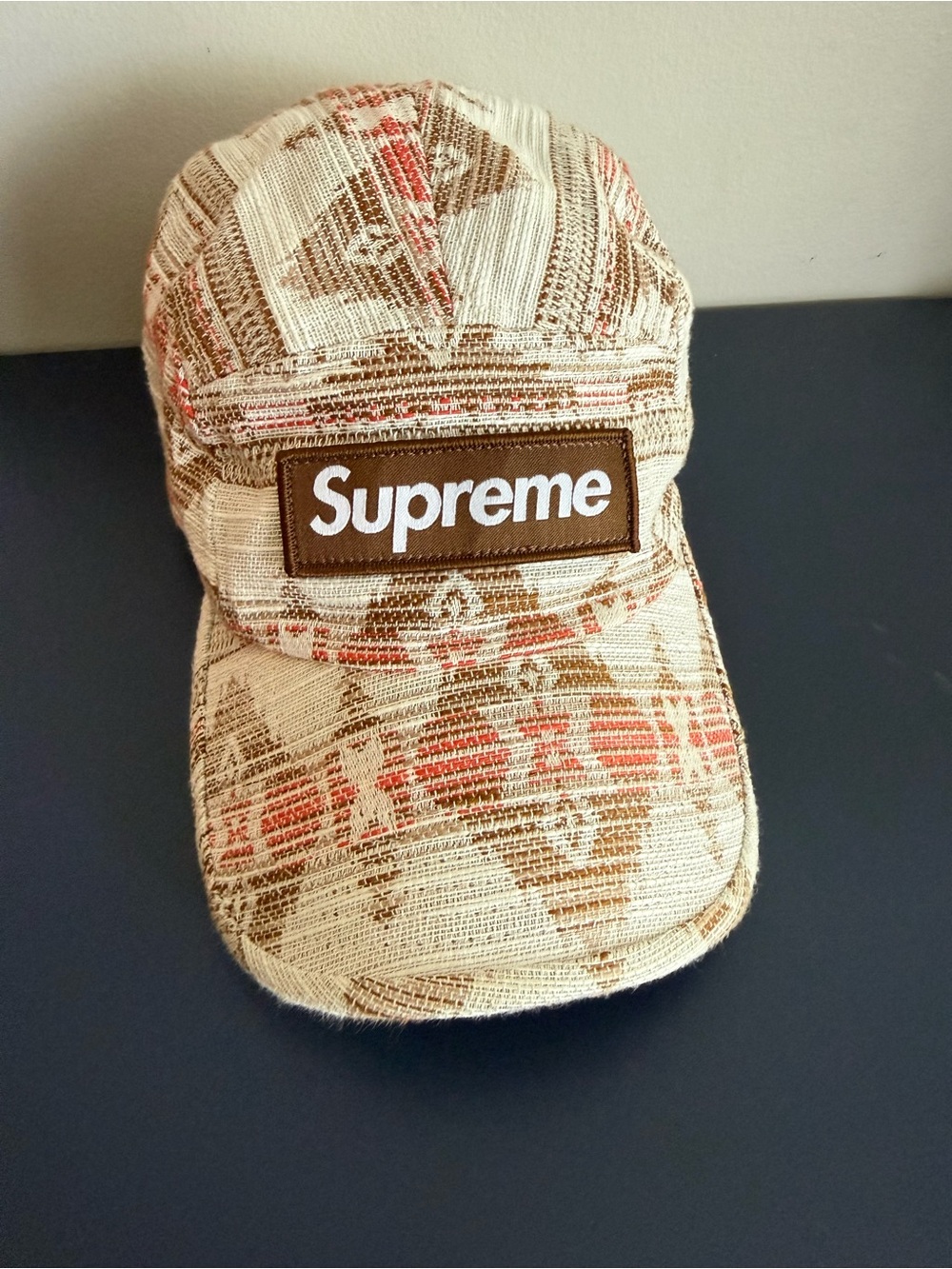 Supreme Beige and Brown Woven Pattern Camp Cap Hat Fall/Winter 2022